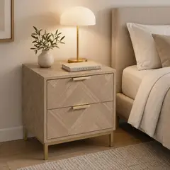 SPACE HOME - Mesa de Noche Cilius Marrón Claro con 2 Cajones y Acabado Tipo Madera