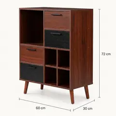 GENERICO - Mueble Organizador Nórdico Nogal y Negro con 4 Cajones y 5 Compartimentos para Living 60x30x71cm