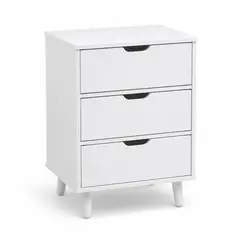 SPACE HOME - Velador Mari 3 Cajones Blanco Moderno para Dormitorio