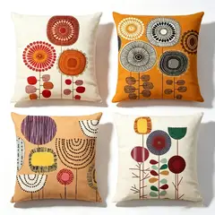 TSKY CHILE SHOPPING - Juego de 4 Fundas de Almohada Algodón Lino 45x45 cm Diseño Floral Decoración Sofá Terraza