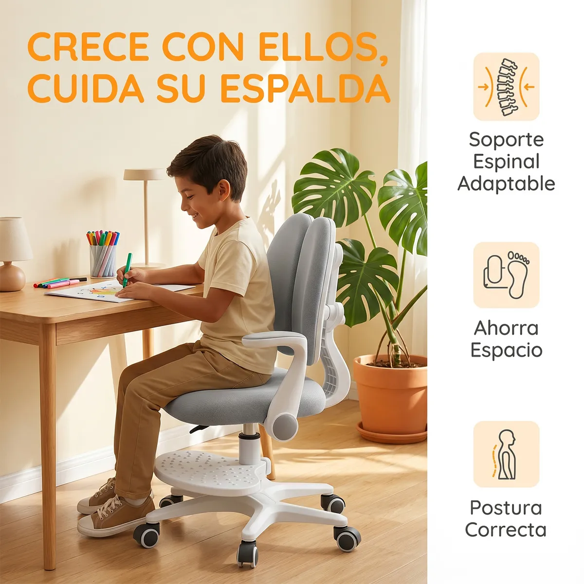 VIDITA - Silla De Escritorio Infantil Ergonómica Respaldo Doble Dinámico Guía Postura Estudio