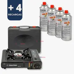 LINE - Cocina Portátil con Maletin + Pack 4 Cartuchos Gas Butano 220g