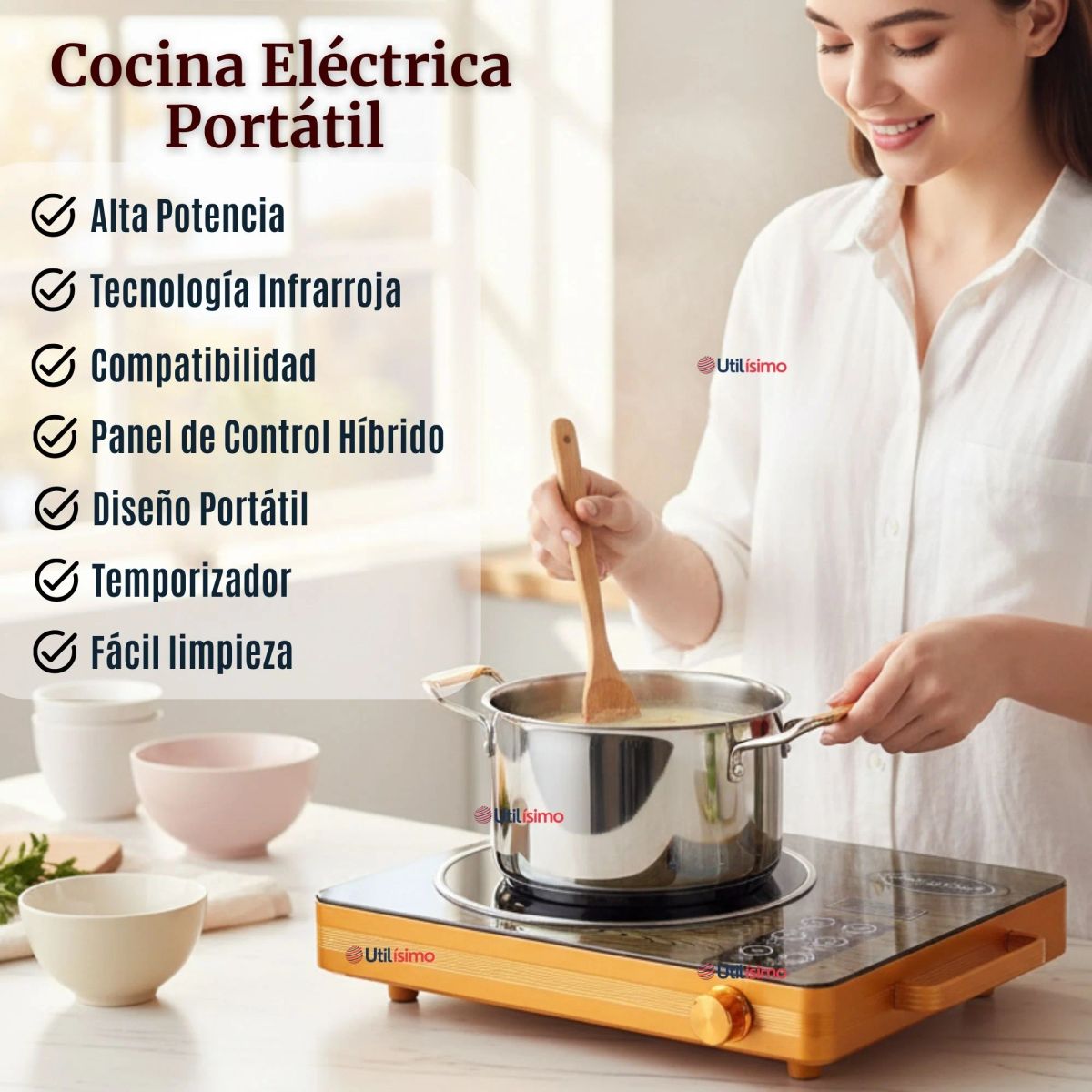 LINE - Cocina Cocinilla Eléctrica 3500w Encimera 1 Plato Portátil