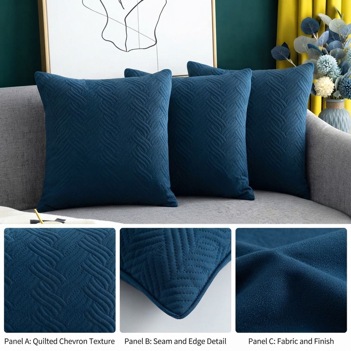 ARMONIA - Funda Decorativa Plush Azul Texturizada Pack de 3 046 para Hogar