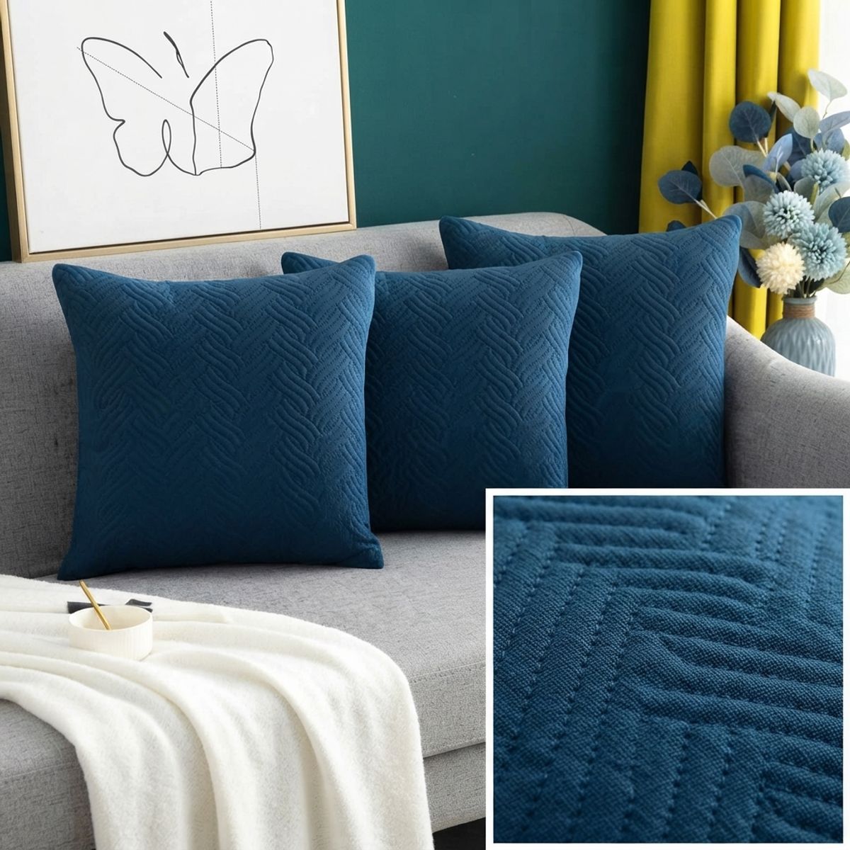 ARMONIA - Funda Decorativa Plush Azul Texturizada Pack de 3 046 para Hogar