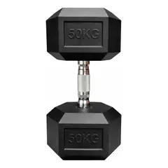 MADOKIN - Mancuerna Hexagonal Cromada Caucho 50 Kg Crossfit Negro