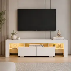 SPACE HOME - Mueble para TV Destiny Blanco con Iluminación LED RGB y Vidrio Templado