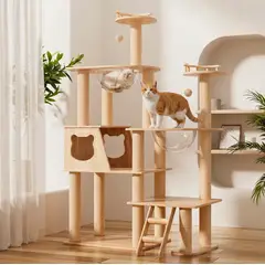 HOMER OUTDOOR - Árbol Rascador para Gatos 160 cm con Casa y 2 Hamacas7pisos