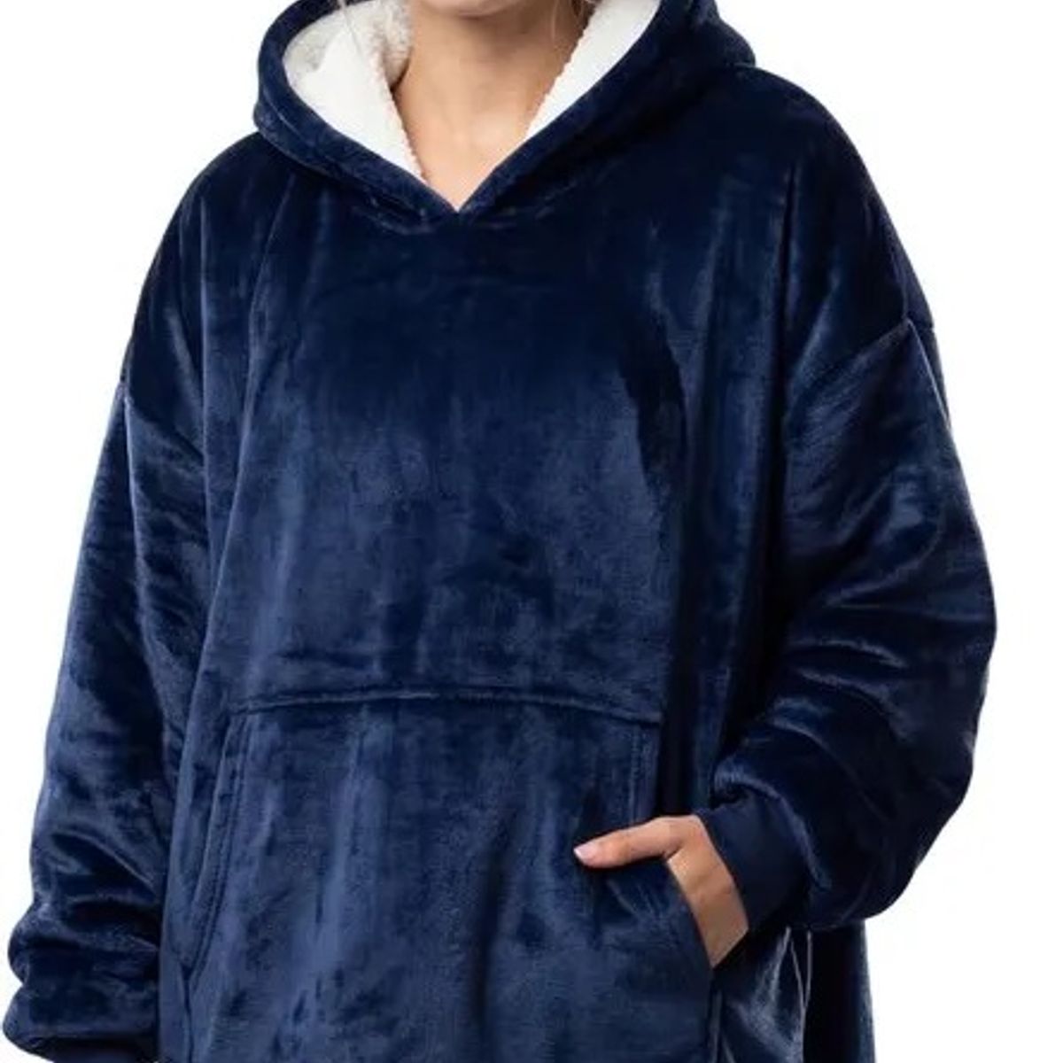 MOVI - Polerón Sherpa Con Capucha Tipo Huggle, Talla Unica, AZUL. NEGRO, GRIS,