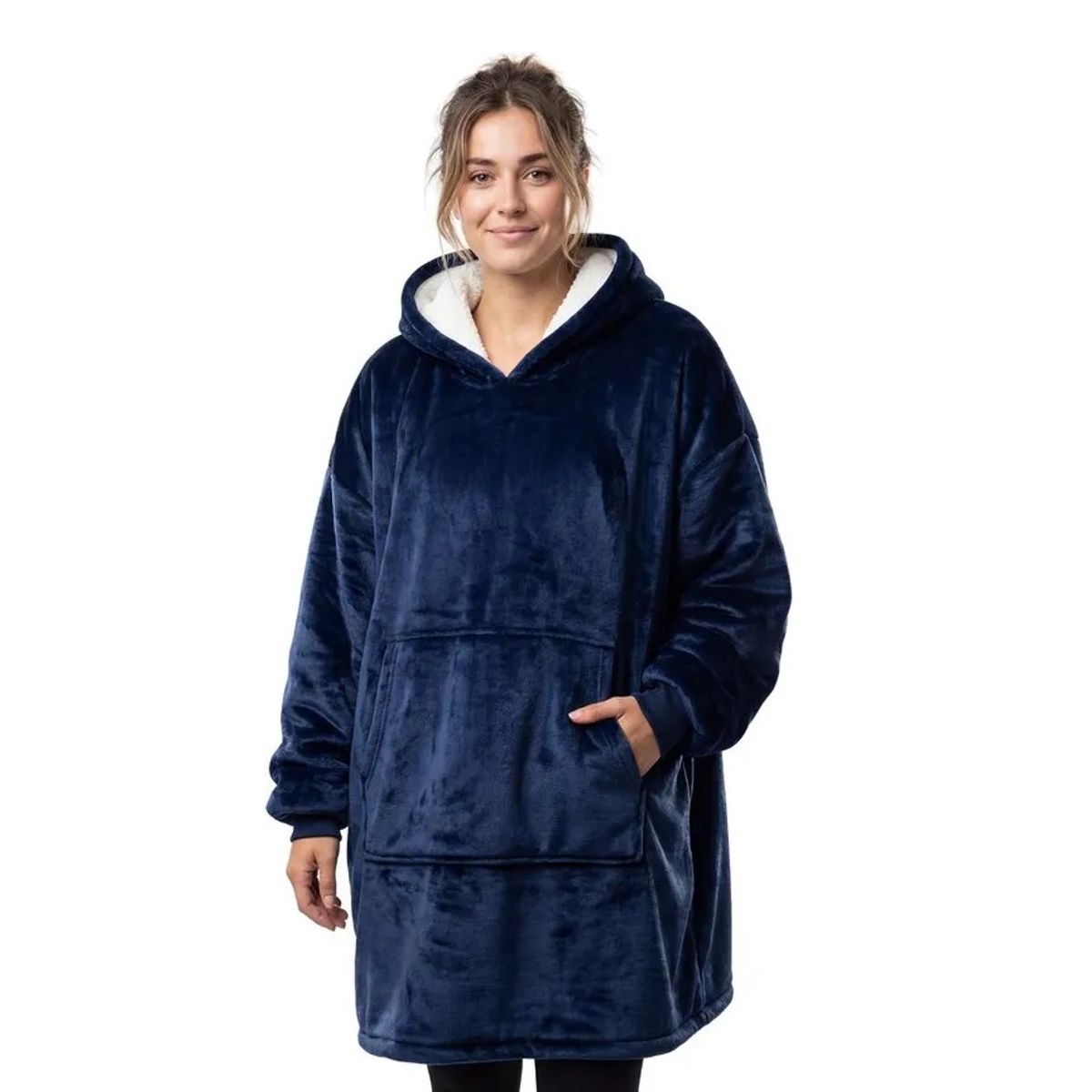 MOVI - Polerón Sherpa Con Capucha Tipo Huggle, Talla Unica, AZUL. NEGRO, GRIS,