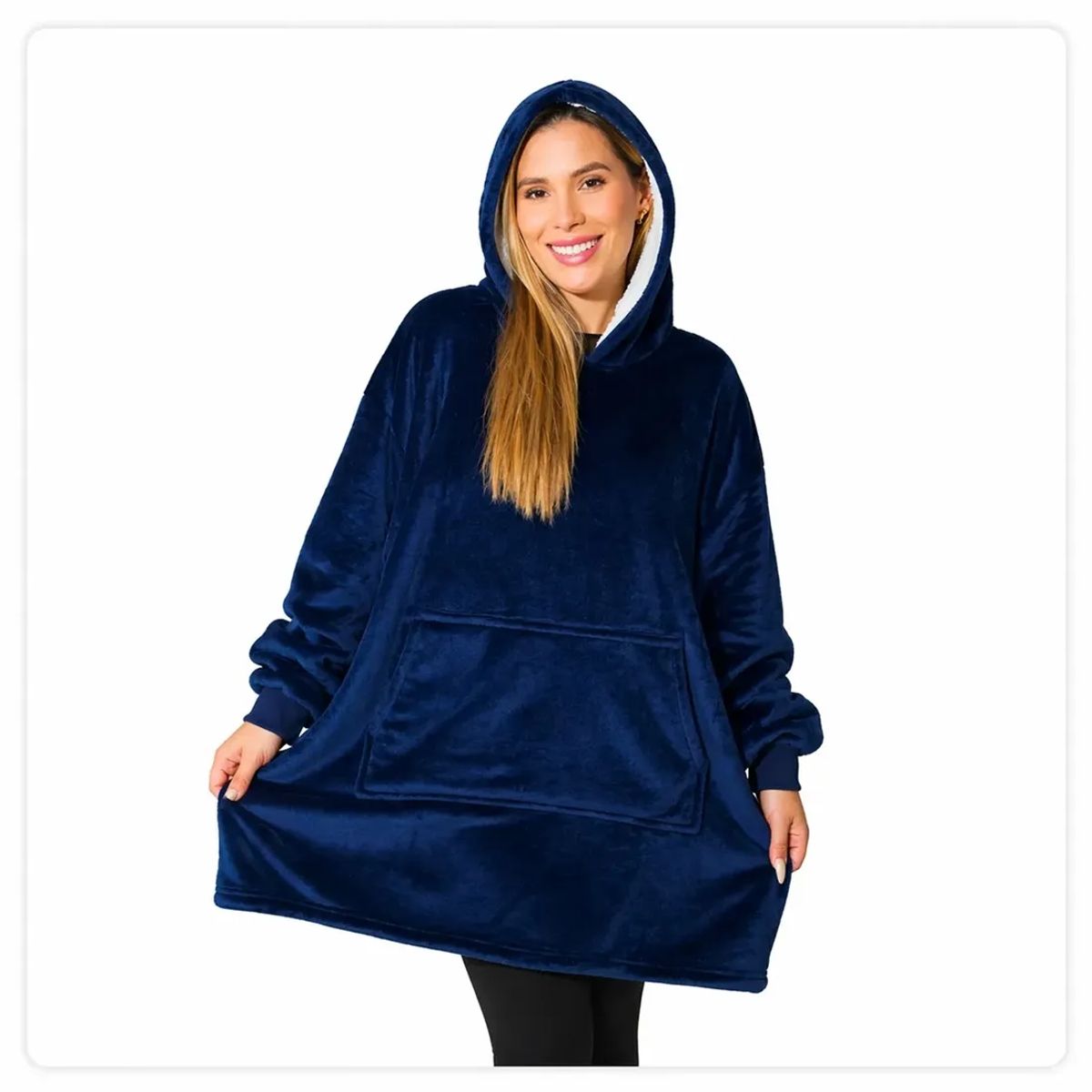 MOVI - Polerón Sherpa Con Capucha Tipo Huggle, Talla Unica, AZUL. NEGRO, GRIS,