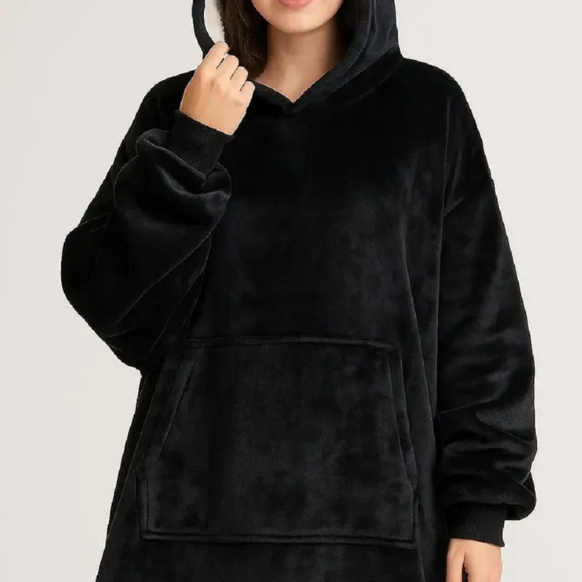 MOVI - Polerón Sherpa Con Capucha Tipo Huggle, Talla Unica, AZUL. NEGRO, GRIS,