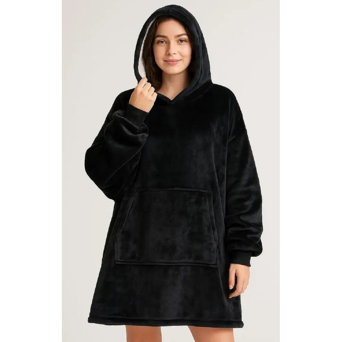 MOVI - Polerón Sherpa Con Capucha Tipo Huggle, Talla Unica, AZUL. NEGRO, GRIS,