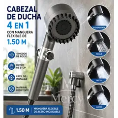 MOVI - CABEZAL DE DUCHA 4 EN 1 CON MANGUERA FLEXIBLE DE 1.50 M