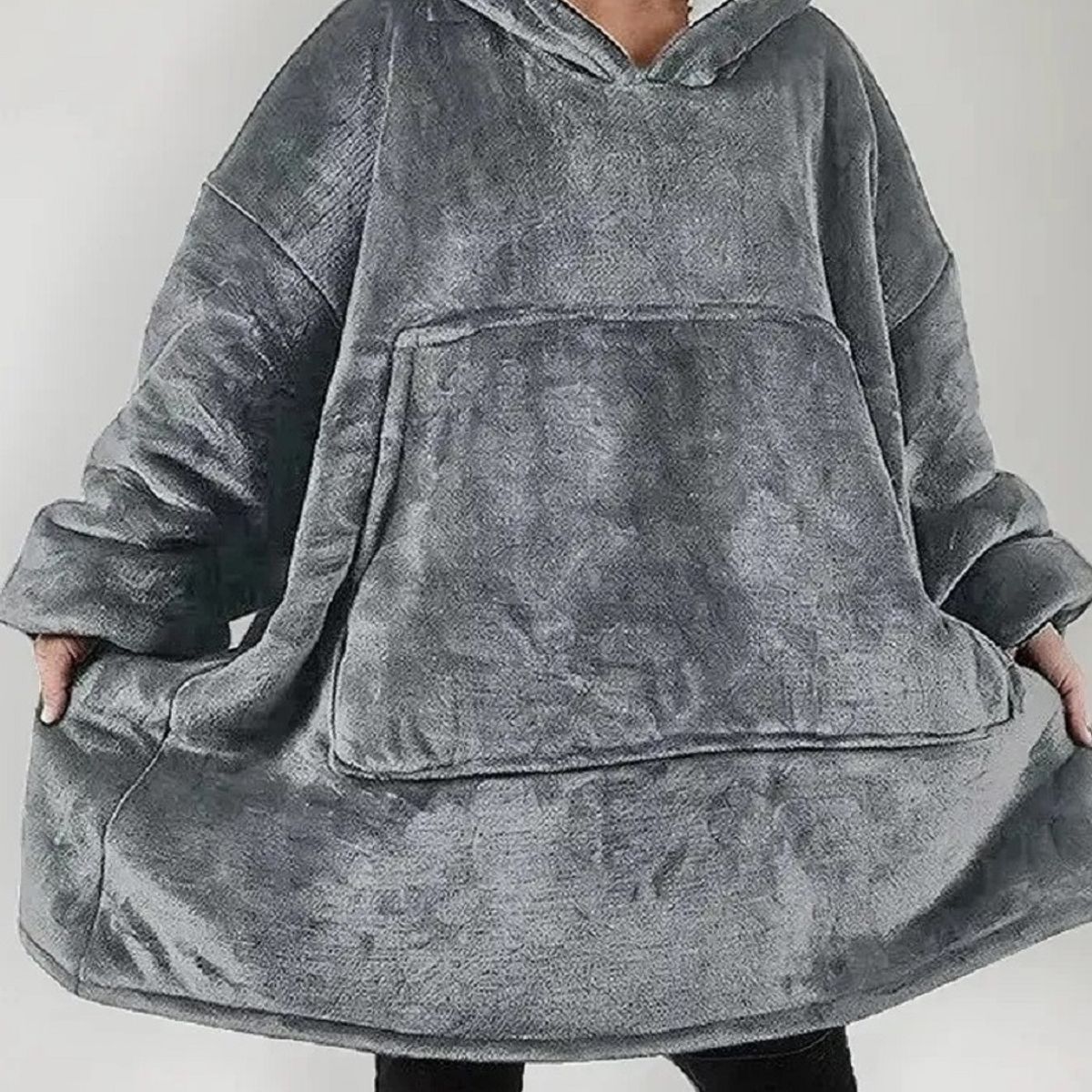 MOVI - Polerón Sherpa Con Capucha Tipo Huggle, Talla Unica, AZUL. NEGRO, GRIS,