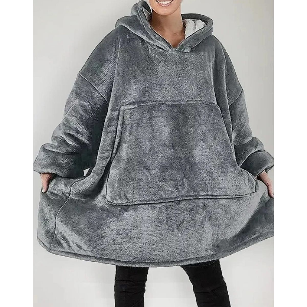 MOVI - Polerón Sherpa Con Capucha Tipo Huggle, Talla Unica, AZUL. NEGRO, GRIS,