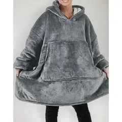 MOVI - Polerón Sherpa Con Capucha Tipo Huggle, Talla Unica, AZUL. NEGRO, GRIS,