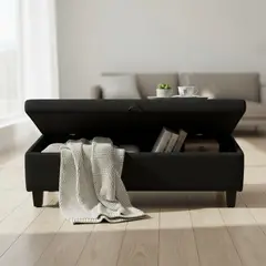 BLOCCARE - Banqueta Piecera Baúl 130 cm - Tapiz Genova (Color Negro)