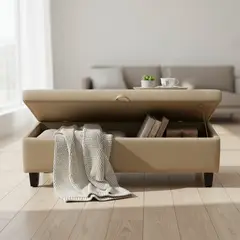 BLOCCARE - Banqueta Piecera Baúl 130 cm - Tapiz Genova (Color Beige)