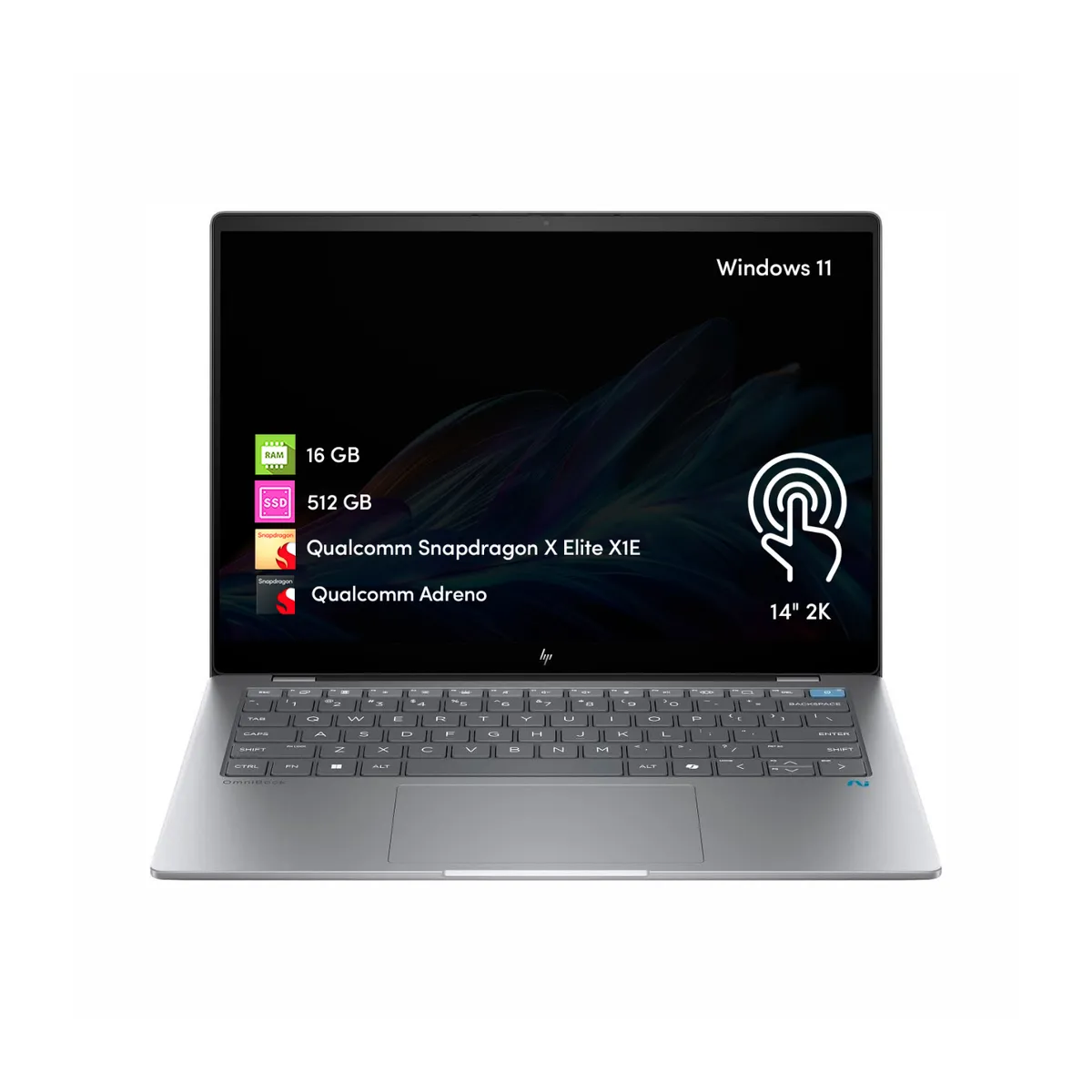 HP - Notebook HP Omnibook Snapdragon X 16GB 512GB SSD 14 2K Táctil W11