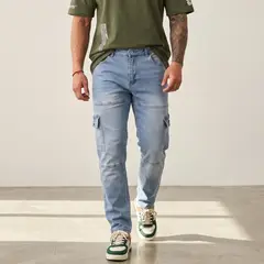 D'JOE - Pantalon Jeans Cargo Hombre Mosaico
