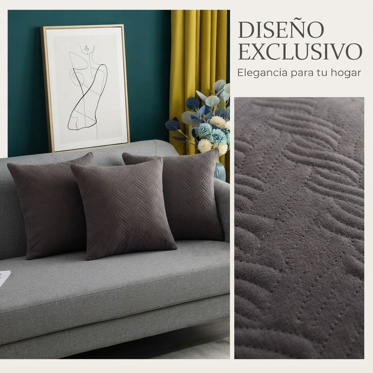 ARMONIA - Funda Decorativa Plush Gris Texturizada Pack de 3 046 Versátil