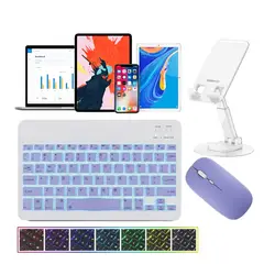 GENERICO - Kit De Teclado retroiluminado Bluetooth Con Ratón Soporte Tablet Base Metal - Violeta