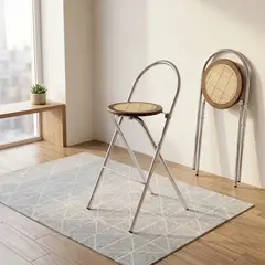 GENERICO - Pack 2 Sillas Piso Bar Plegables Con Respaldo 65cm Taburetes Altas De Ratán Y Madera BELUG