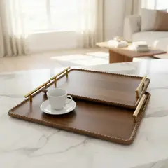 TOPSOC - Set de 2 Bandejas de Madera con Asas Doradas para Servir y Decorar