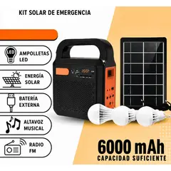 MOVI - Kit Solar de Emergencia Básico con Panel Solar, 3 Ampolletas LED, 2 Linternas, Radio FM y 2 Puertos USB