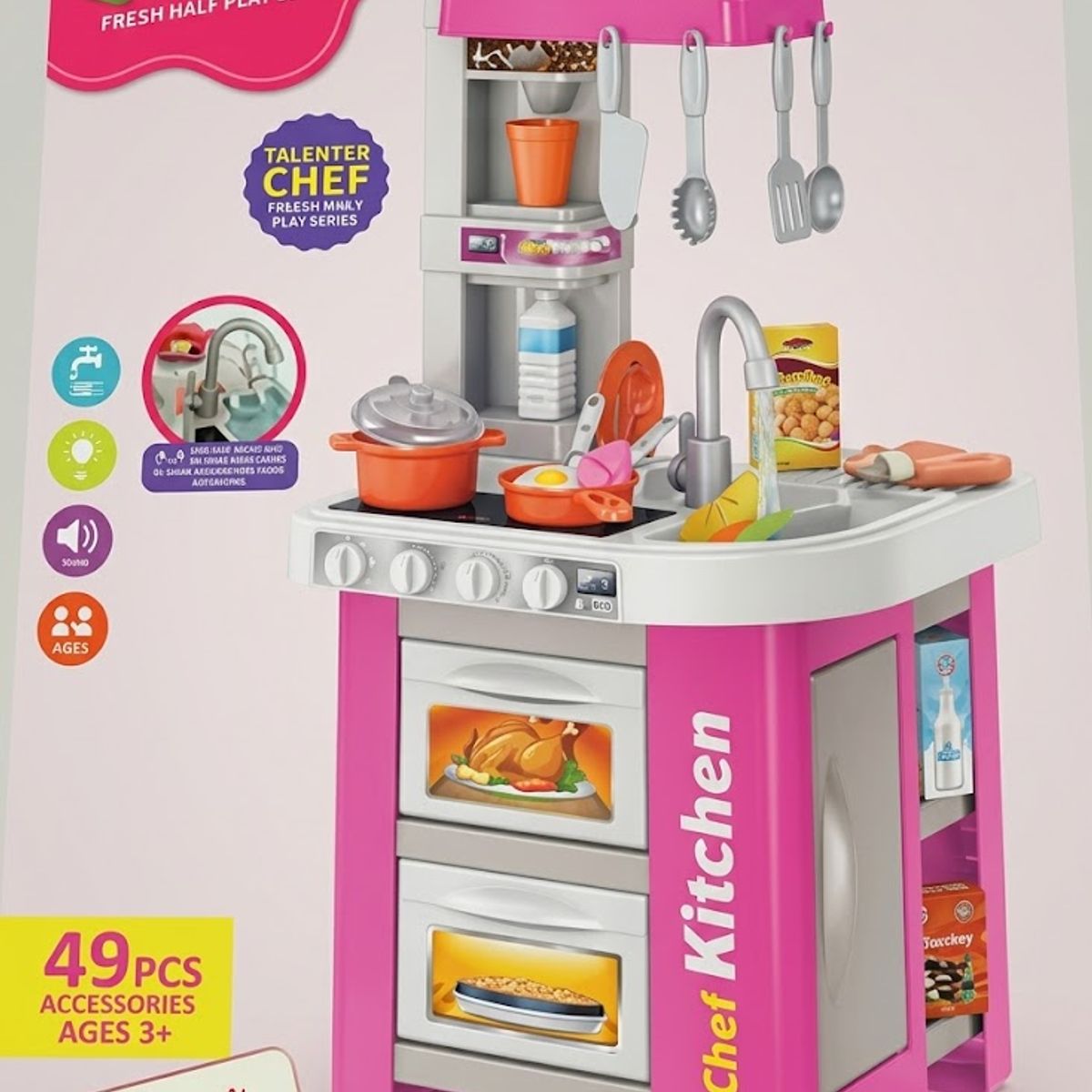 ARTES LUCERO - Cocina de Juguete Infantil Chef Kitchen49 Piezas con Luz y Sonido