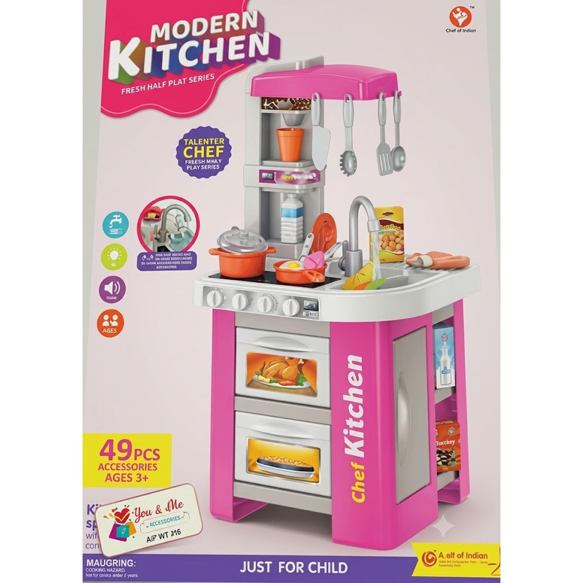 ARTES LUCERO - Cocina de Juguete Infantil Chef Kitchen49 Piezas con Luz y Sonido