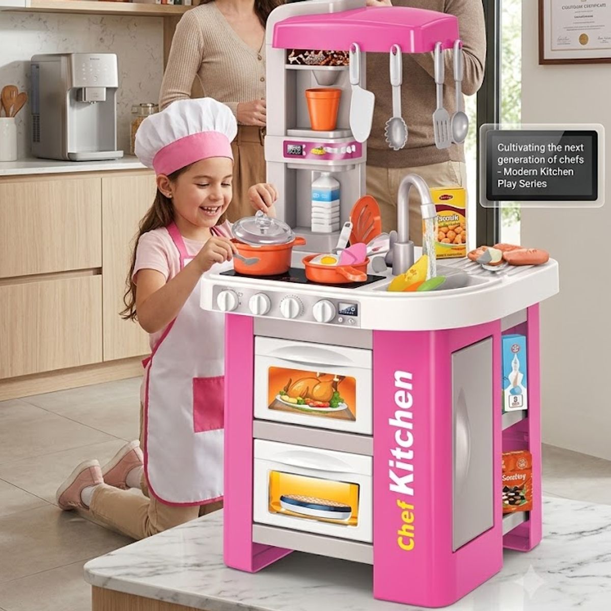 ARTES LUCERO - Cocina de Juguete Infantil Chef Kitchen49 Piezas con Luz y Sonido