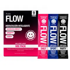 HAPPYFLOW - Bebida Hidratante con electrolitos HAPPY FLOW Mix 9 sachet sabor Frambuesa, Maracuyá y sin sabor