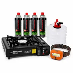 PROVIDUS - Kit Emergencia Lluvia Camping Cocinilla Gas Bidón Linterna