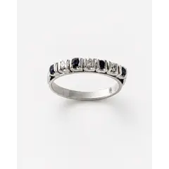 GENERICO - Anillo Compromiso Medio Cintillo Oro Blanco 18k Zafiros Azules y Diamantes Naturales