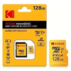 KODAK - Tarjeta de Memoria Micro SD XC 128 GB Clase 10 V30 para Camara,Telefono, PC