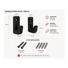 GENERICO - Soporte Skate Pared Rack Tabla Skateboard Muro