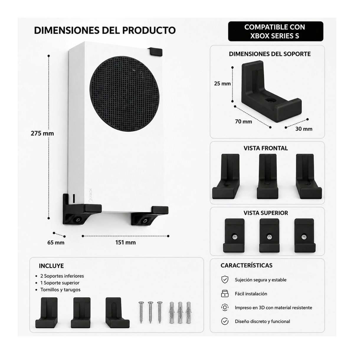 GENERICO - Soporte Xbox Series S Pared Base Muro Consola