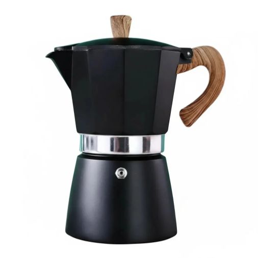 Cafetera Francesa Moka Espresso Prensa Cafe 3 Tazas Negra Mango Madera Moderna