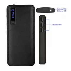 GENERICO - Power Bank 20.000 mAh con 3 Salidas USB, Pantalla Digital y Linterna LED