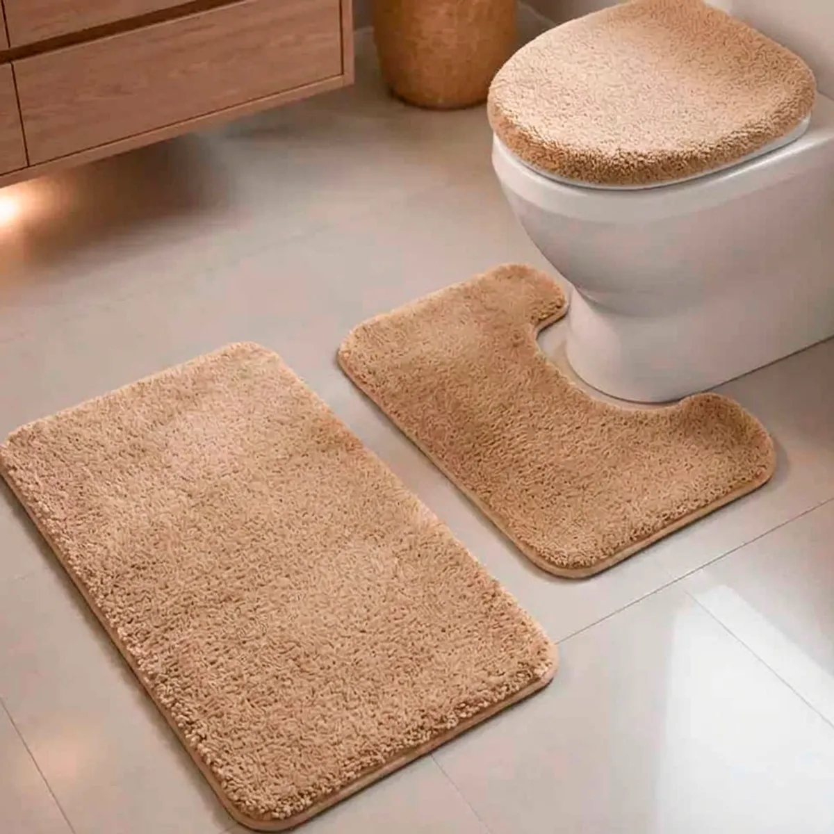 Set De Baño Juego De Baño Alfombras Baño Cubre Tapa Wc 3 en 1 Beige, marca GENERICO - Foto Principal