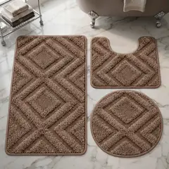 GENERICO - Set De Baño Juego De Baño Alfombras Baño Cubre Tapa Wc 3 en 1 Cafe
