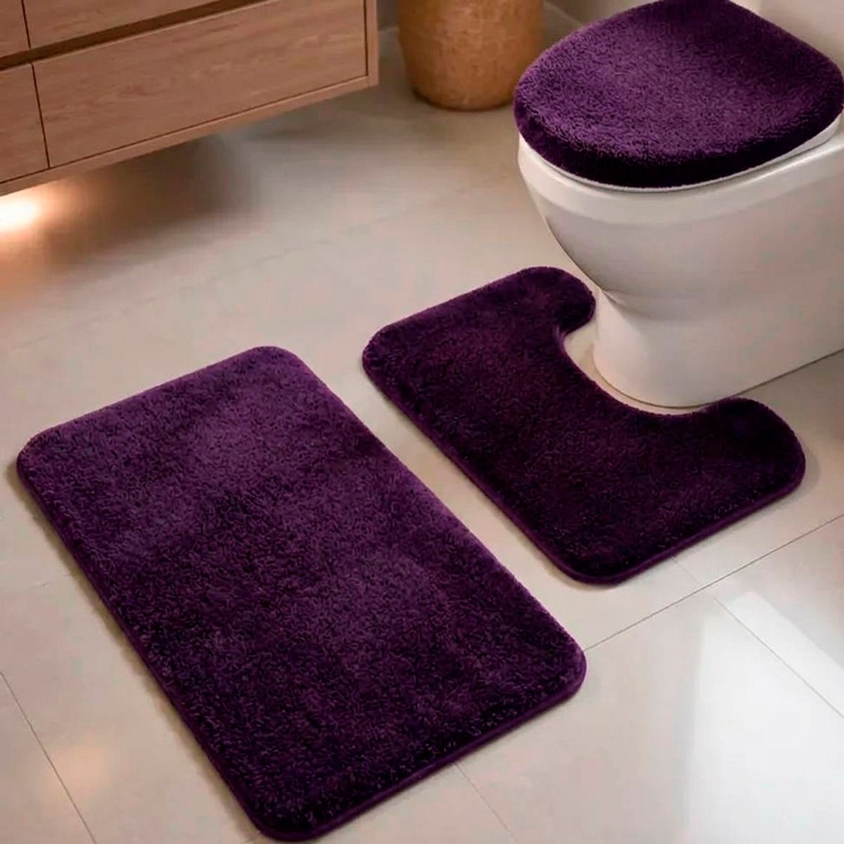 Set De Baño Juego De Baño Alfombras Baño Cubre Tapa Wc 3 en 1 Morado, marca GENERICO - Foto Principal
