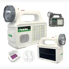 GENERICO - Kit Lámpara De Emergencia Solar Linterna Led Ambiental+2Lampara Ovalo+Radio Puerto Usb Carga YXZ 2RL