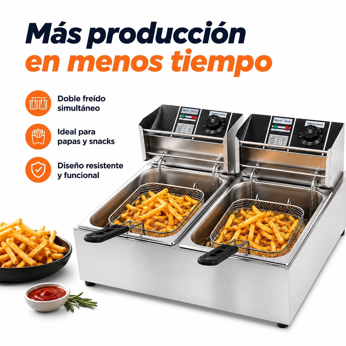 DOPA - Freidora Eléctrica Doble Acero Inoxidable 2 Canastillos