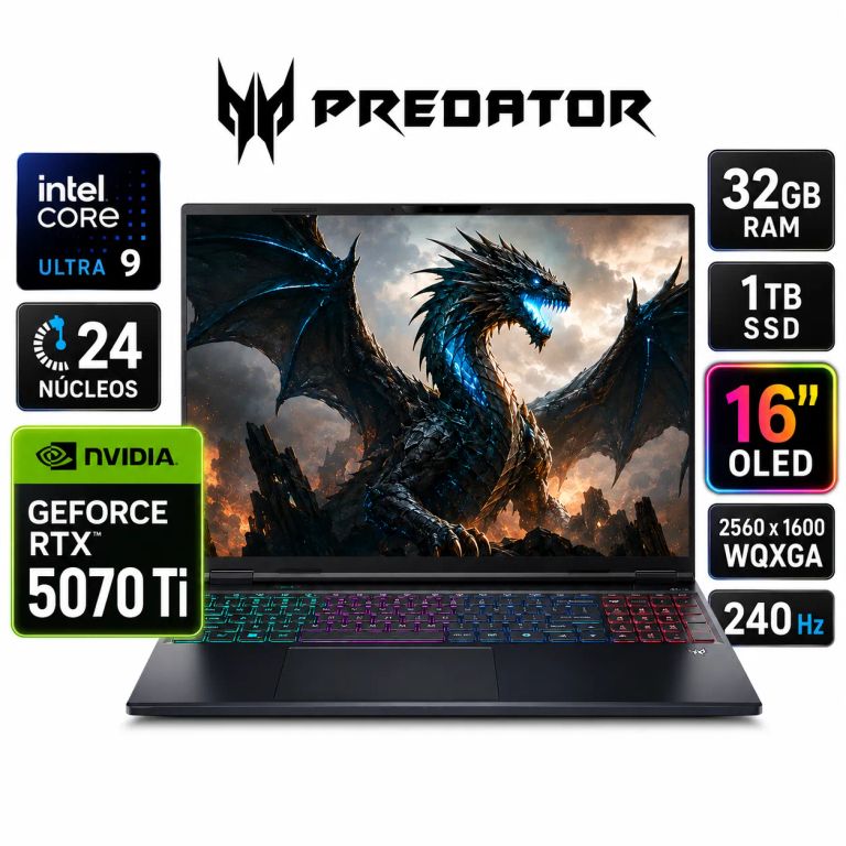 Notebook Gamer Predator Helios Neo AI 16S RTX 5070 Ti 16" OLED 240Hz Intel Ultra 9 32GB 1TB SSD
