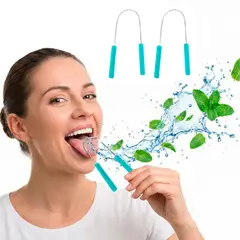 EMETRES - Limpiador De Lengua De Acero Inoxidable Cuidado Bucal Boca Cian