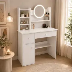 GENERICO - Tocador Cómoda Con Espejo Y Luz Led