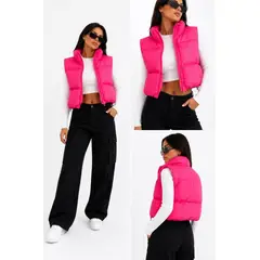 AGW - Chaqueta puffa sin mangas mujer con cuello